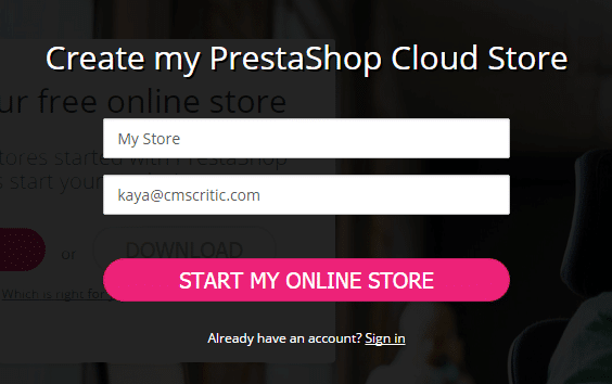 saisir votre email Prestashop cloud