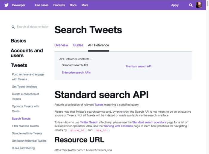Documentation de l’API de recherche de Twitter